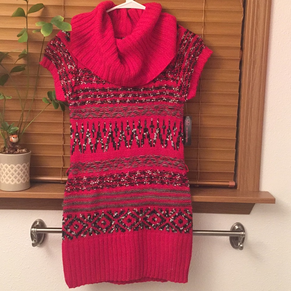 Long Bright Red Cowl- Neck Sweater